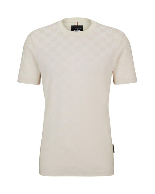 Boss Natural Porsche X Mercerised-cotton T-shirt With Check Jacquard for men