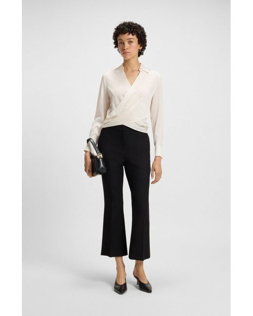 Boss White Bluse Aus Stretch-Seide Mit Gewickelter Vorderseite