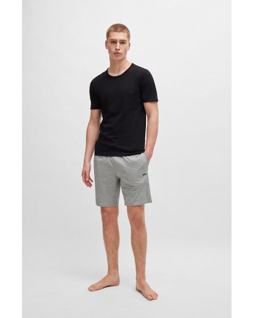 Boss Gray Stretch-cotton Regular-fit Shorts With Logo Detail for men