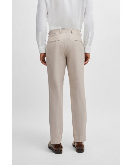 Pantalon Slim Fit en coton mélangé à micro motif Boss pour homme en coloris Natural