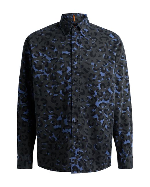 Boss Relaxed-fit Overhemd Van Katoenen Twill Met Luipaarddessin in het Blue voor heren