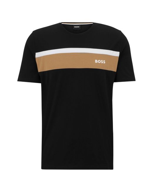 BOSS by HUGO BOSS Pyjama-Shirt aus Baumwoll-Mix mit Blockstreifen und Logo  in Schwarz für Herren | Lyst DE