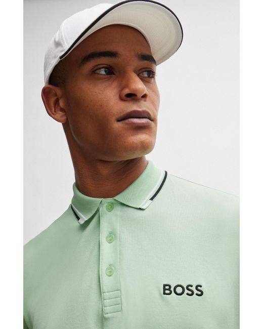 Boss Polo Van Een Katoenmix Met Contrastlogo's in het Green voor heren