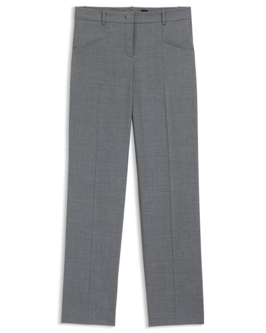 Boss Gray Relaxed-Fit Hose Aus Melierter Schurwolle