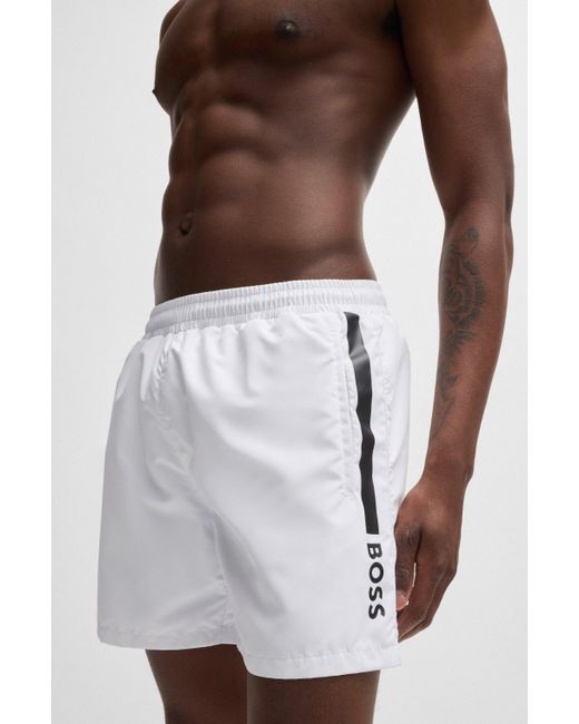 Boss White Fully Lined Swim Shorts With Logo Print for men