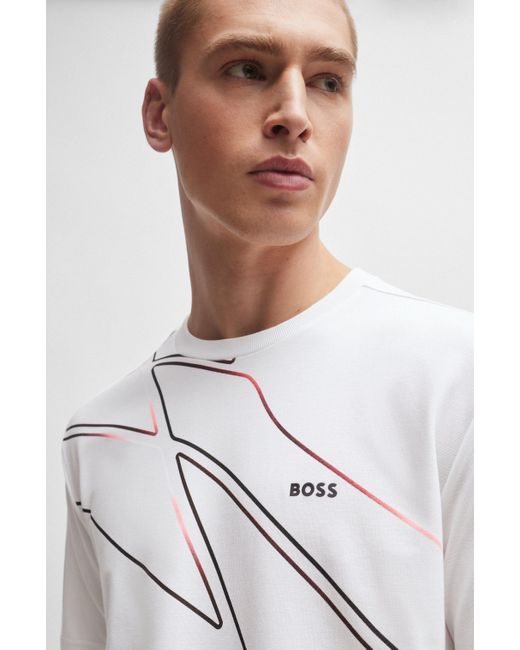 Boss White Regular-fit T-shirt With Seasonal Artwork for men