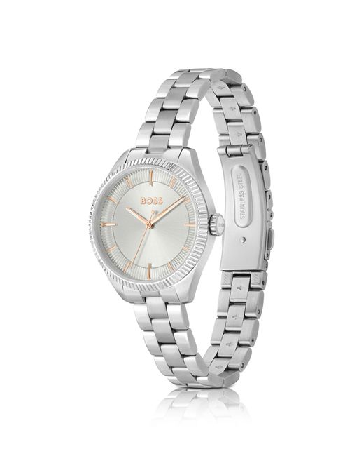 Boss White Silver-tone Watch With Link Bracelet