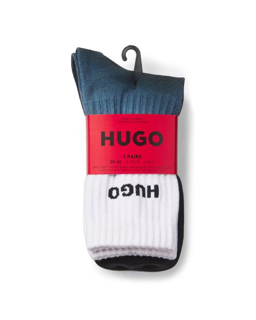 HUGO Blue Three-Pack Of Short Socks With Logos for men