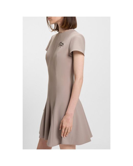 HUGO Brown Godet-Insert Dress With Bow Brooch