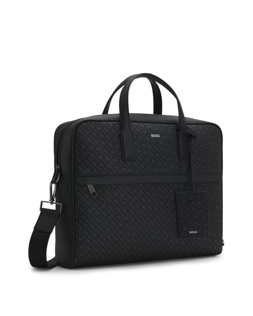 Boss Aktetas Met Monogrammen En Reliëflogo Van Folie in het Black voor heren