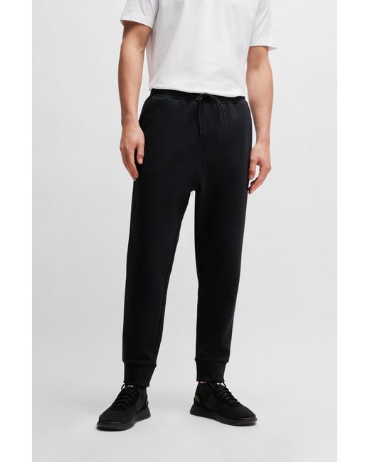 Boss Black Stretch-cotton Tracksuit Bottoms With Logo Print for men