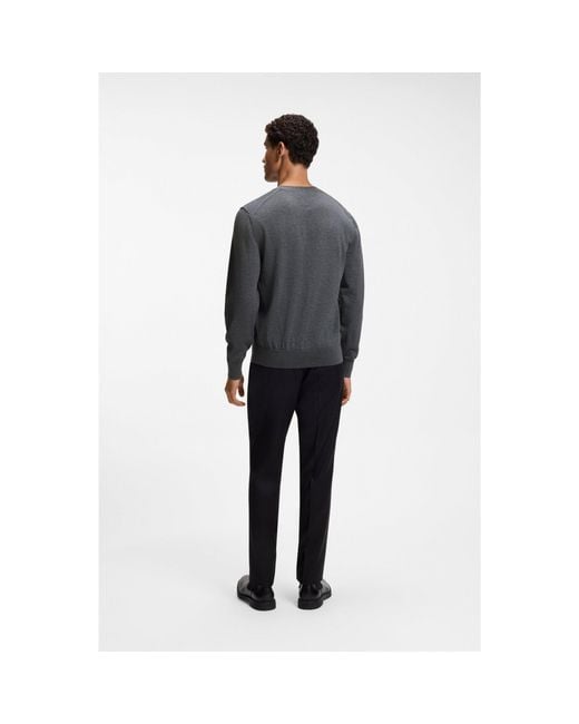Boss Gray Merino-Wool Sweater With Logo Embroidery for men