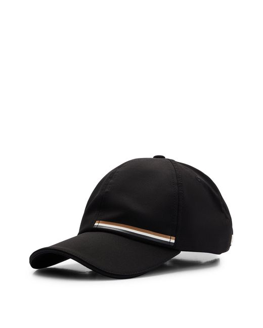 Boss Black Water-repellent Cap With Signature Stripe And Logo for men