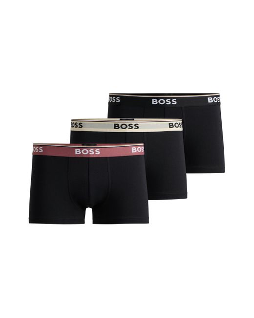 Lot de trois boxers courts en coton stretch avec taille logotée Boss pour homme en coloris Black