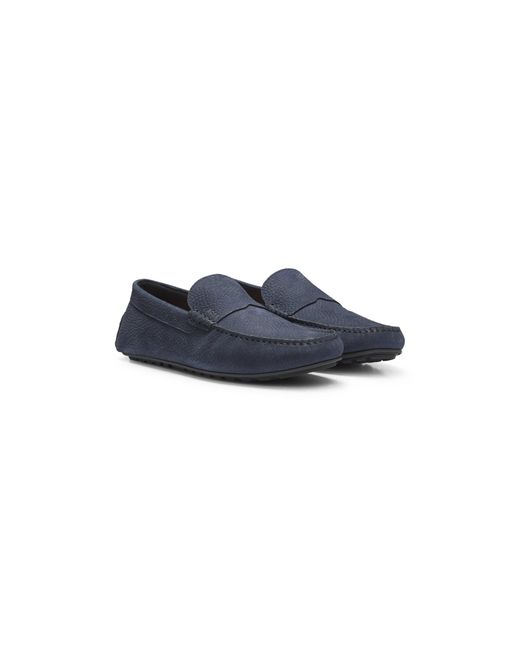 Boss Blue Nubuck-Leather Loafers With Driver Sole for men