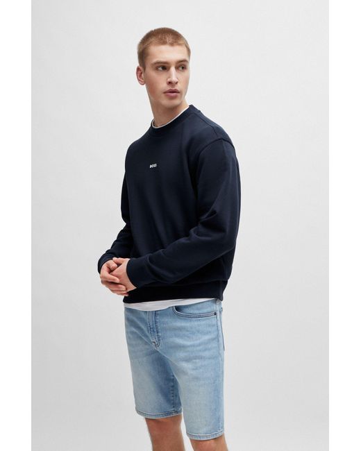 Boss Blue Relaxed-fit Sweatshirt In Cotton Terry With Contrast Logo for men