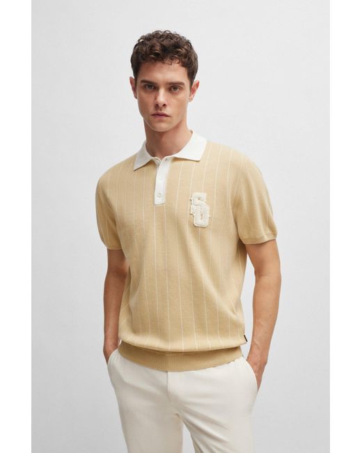 Boss Natural X Shohei Ohtani Cotton-knit Polo Shirt With Monogram Patch for men