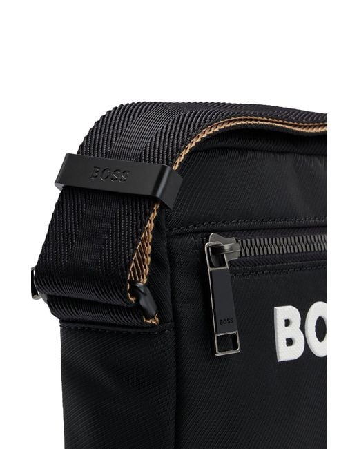 Boss Black Contrast-logo Cross-body Bag With Signature-stripe Strap for men