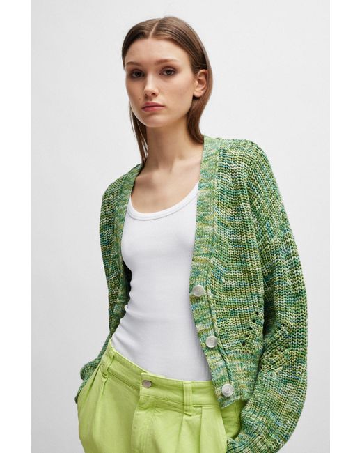 Boss Green Buttoned Cardigan In Mouliné Cotton