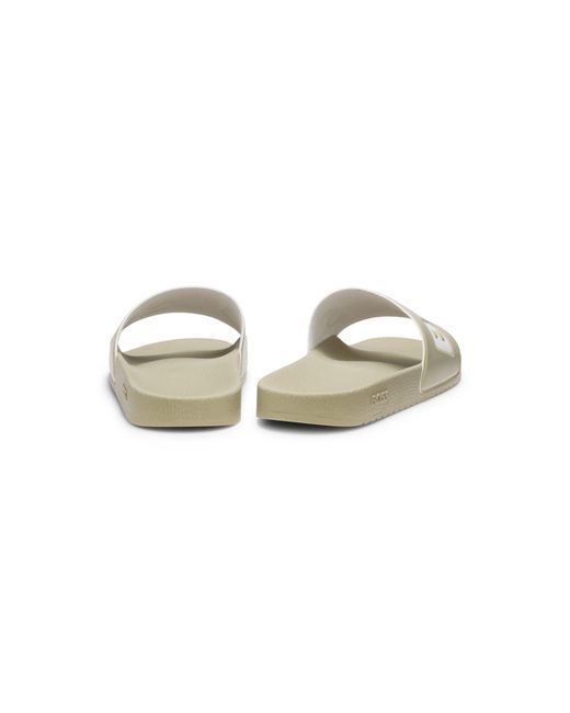 Boss Natural Italian-Made Slides With Large Logo Detail for men