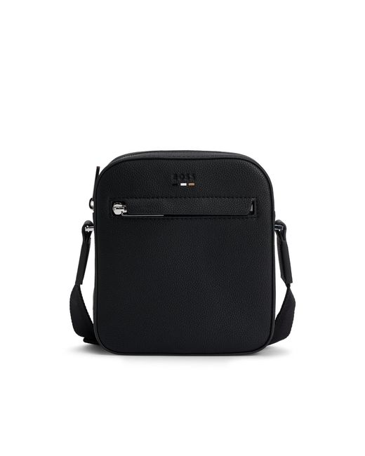 Boss Black Grained Faux-Leather Reporter Bag With Logo Trim for men