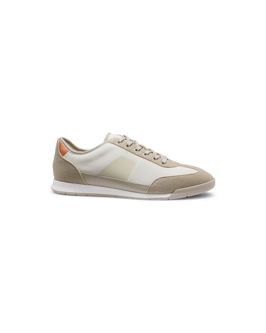 Boss White Mixed-Material Trainers With Ridged Outsole for men