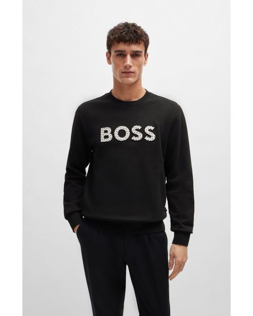 Boss Black Relaxed-fit Cotton-terry Sweatshirt With Logo Artwork for men