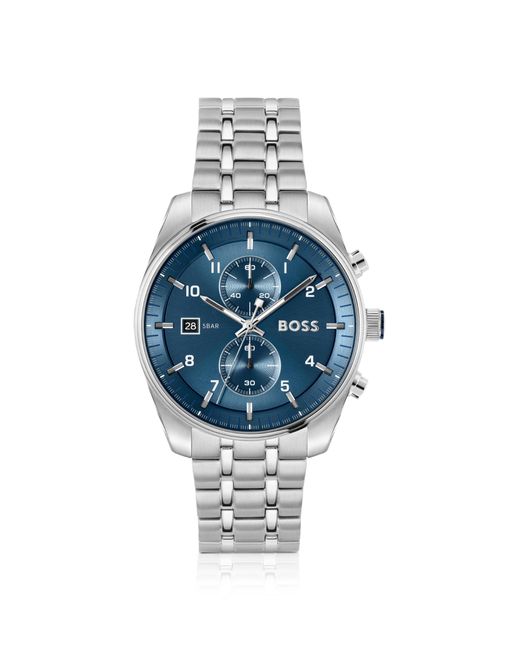 Boss Skytraveller-Chronograaf Met Blauwe Wijzerplaat En Stalen Polsband in het Blue voor heren