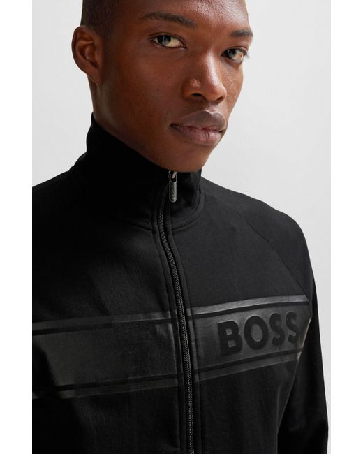 Veste zippée en molleton de coton avec logo imprimé ton sur ton Boss pour homme en coloris Black