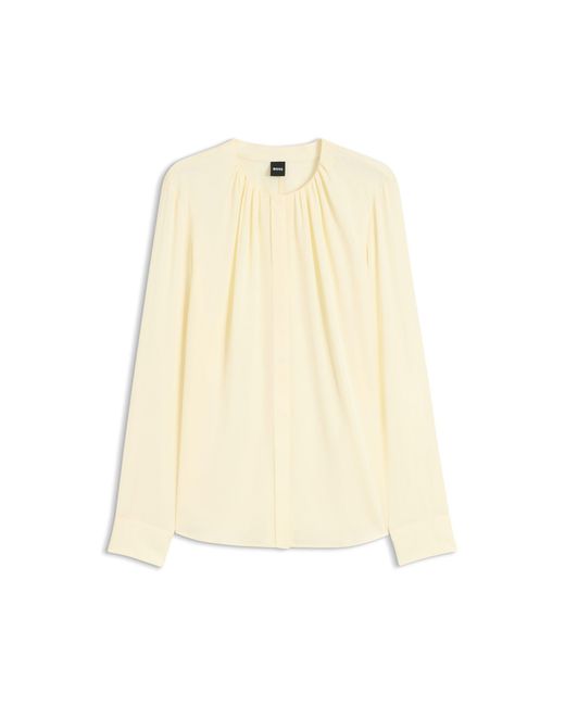 Boss Natural Stretch-Silk Blouse With Gathered Details