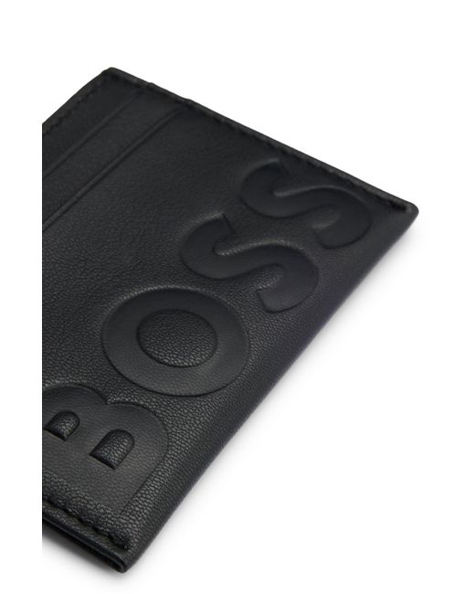 Boss Black Grained-leather Card Holder With Emed Logo for men