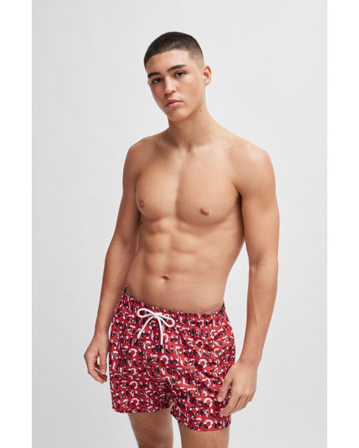 HUGO Red Material Swim Shorts With Logo Print for men