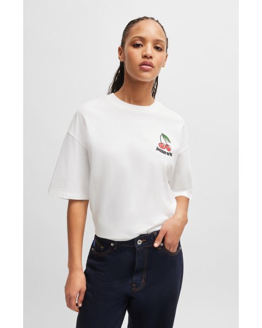 HUGO T-shirt Van Katoenen Jersey Met Nieuwe Grafische Print in het White