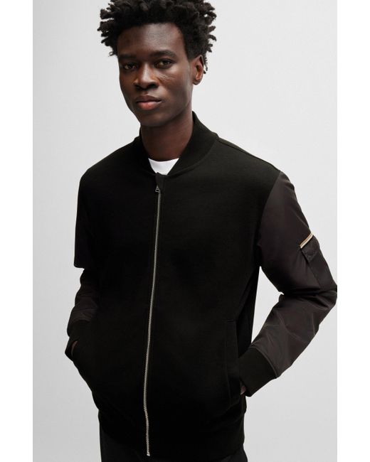 BOSS Zip-up Sweatshirt With Signature-stripe Detail in Black for Men | Lyst