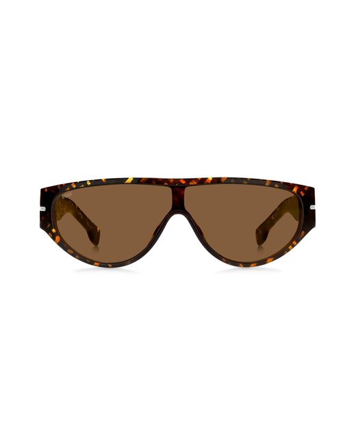 Boss Brown Mask-style Sunglasses In Monogram-patterned Acetate for men