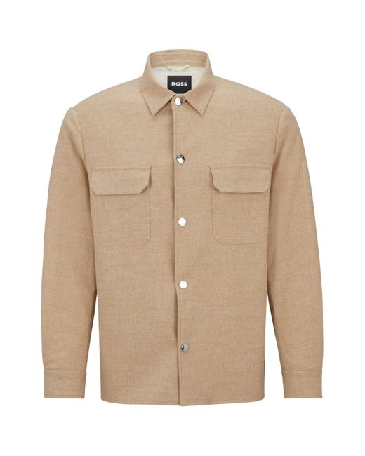 Boss Natural Relaxed-fit Overshirt In Stretch Fabric With Press Studs for men