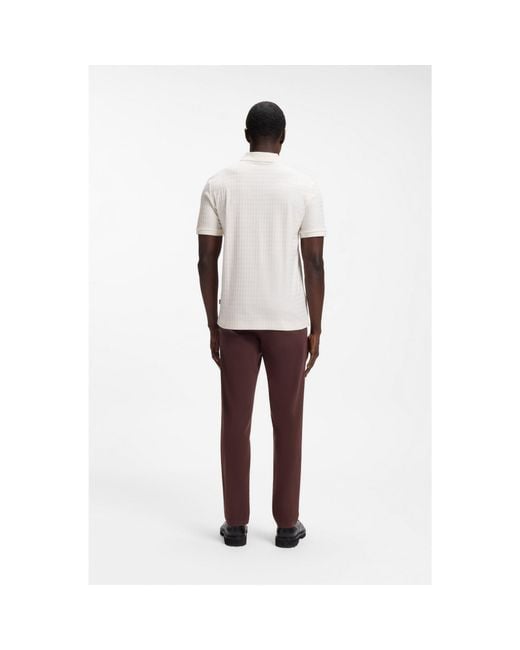 Boss White Geometric-Jacquard Polo Shirt for men