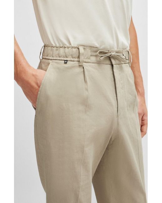 Boss Natural Relaxed-fit Trousers In A Linen Blend for men