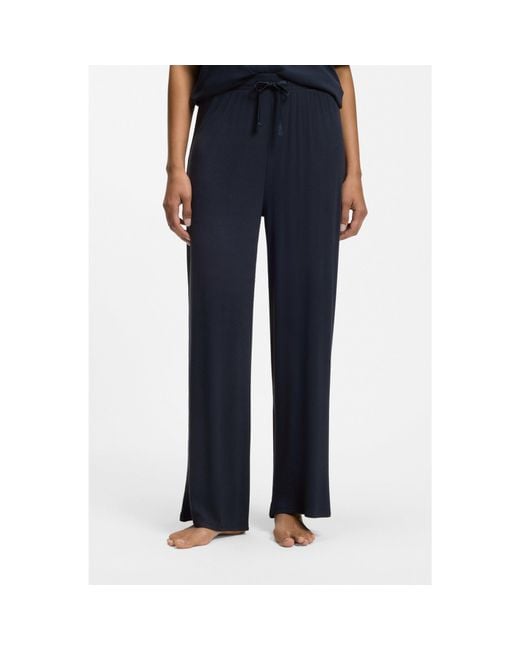 Boss Blue Ribbed-Jersey Pyjama Bottoms With Double B Monogram