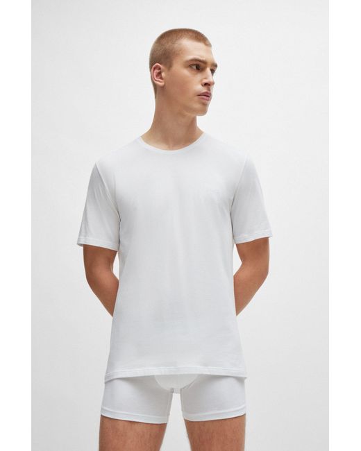 Boss White Stretch-cotton Regular-fit T-shirt With Logo Detail for men