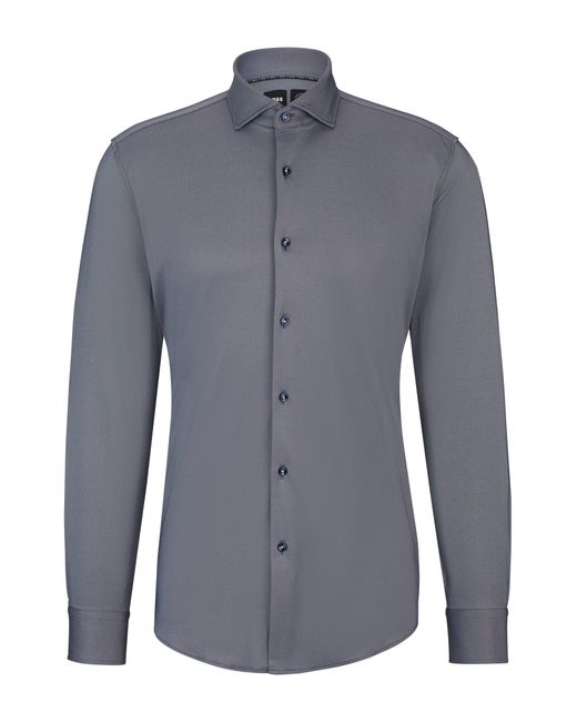 Boss Gray Slim-fit Shirt In Structured Performance-stretch Fabric for men