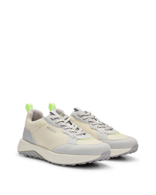 HUGO White Mixed-material Trainers With Honeycomb Mesh for men