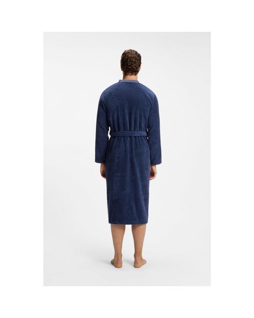 Boss Blue Cotton Dressing Gown With Embroidered Logo for men
