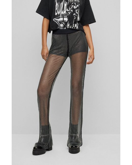 HUGO Black X Bella Poarch Slim-fit Glitter-mesh Trousers