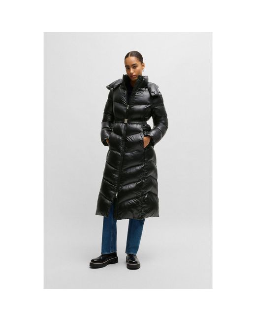 Boss Black Water-Repellent Puffer Jacket With Logo Belt