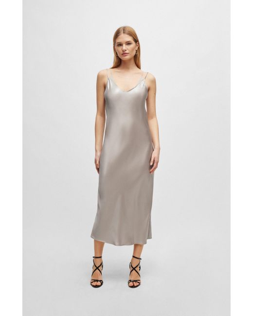 Boss Natural Evening Dress In Liquid-soft Fabric With Layered Neckline