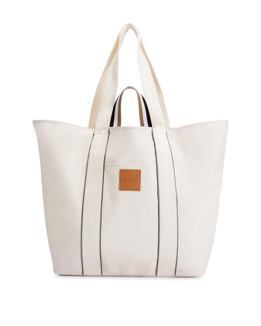 Boss White Canvas Tote Bag With Logo Patch