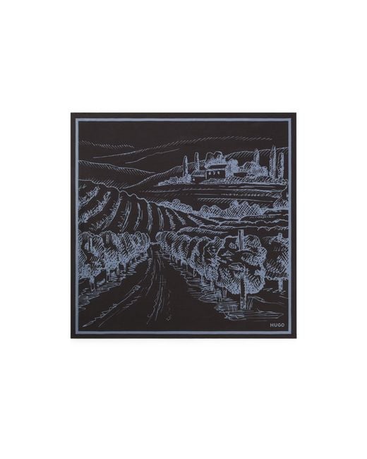 HUGO Black Bandana With Scenery Print for men