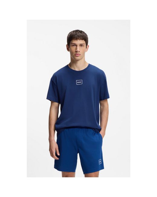 HUGO Blue Relaxed-Fit Top With High-Density Logo Print for men