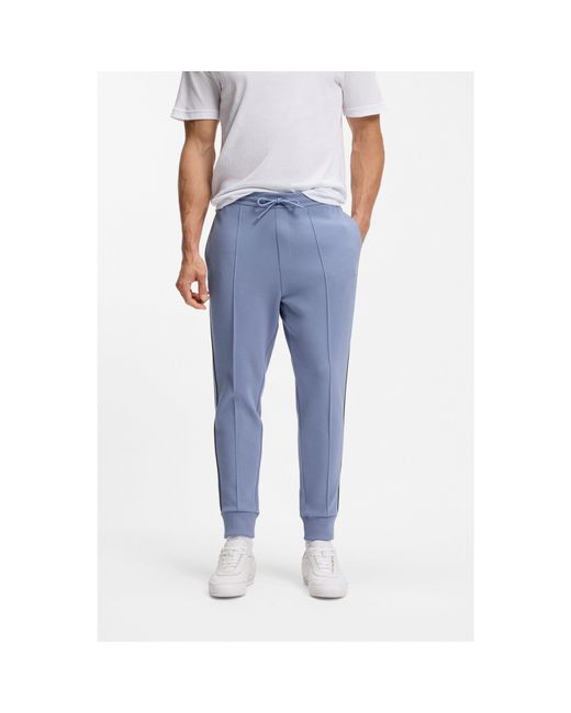 Boss Blue Cotton-Blend Tracksuit Bottoms With Piping Details for men